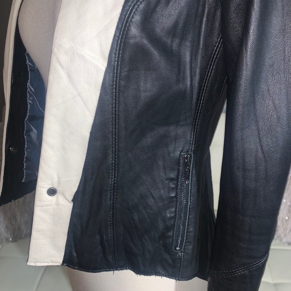 Soft Leather Black and Cream Open Front Jacket - Picture 7 of 11